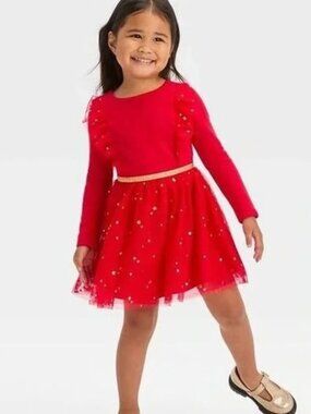 Brand New with Tags Cat & Jack Red Golden Stars Holiday Dress Size 2t.